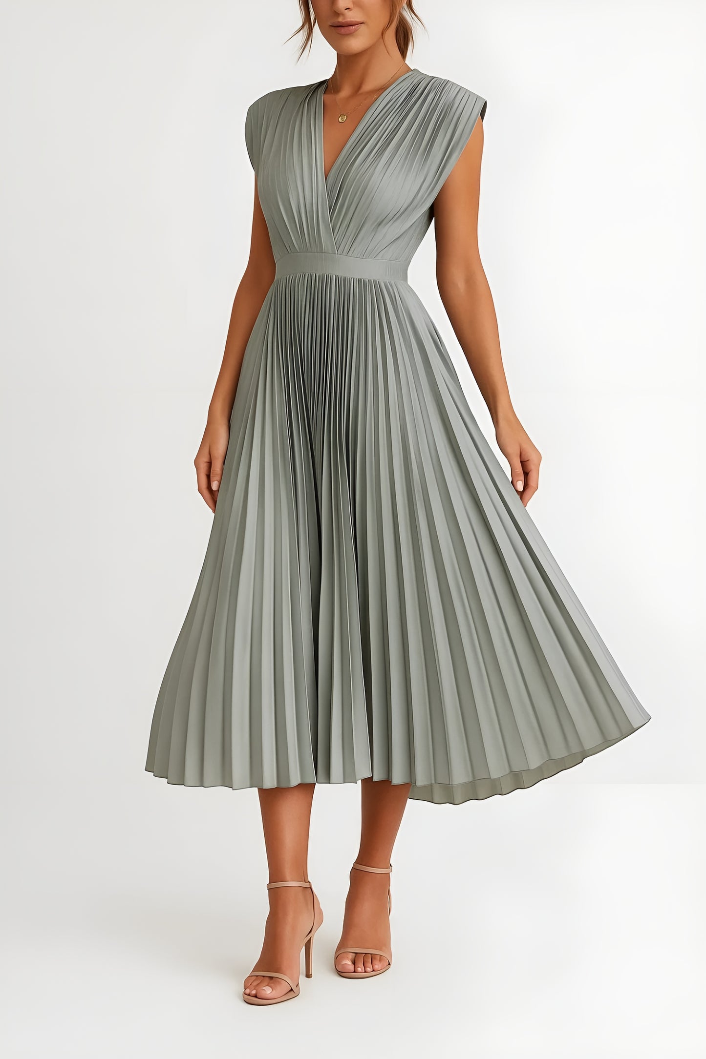 Daniela | Vestido Midi Plisado con Escote en V