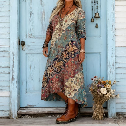 Fabiola | Vestido Vintage con Estampado Étnico – Estilo Bohemio y Elegancia Atemporal