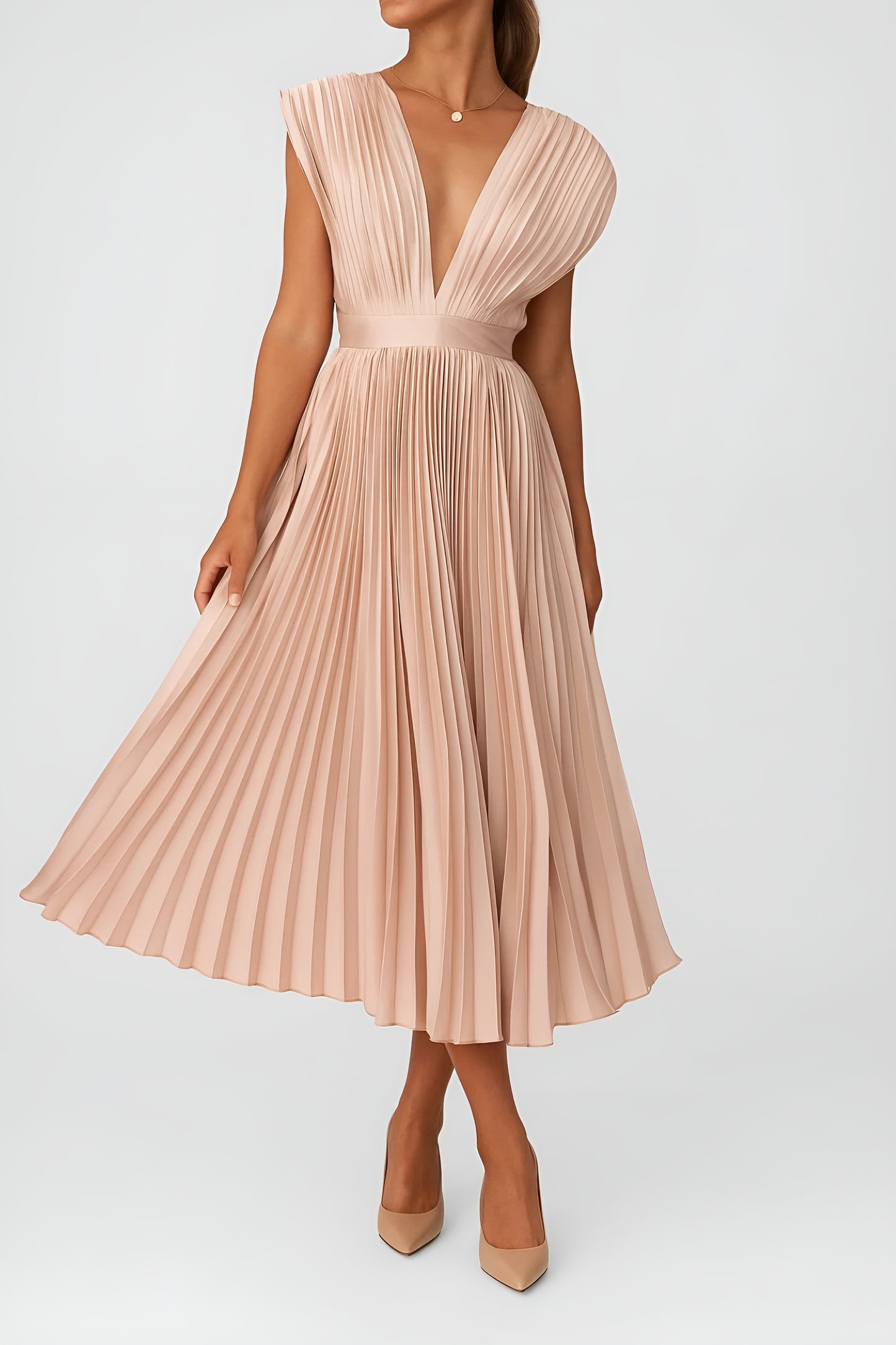 Daniela | Vestido Midi Plisado con Escote en V