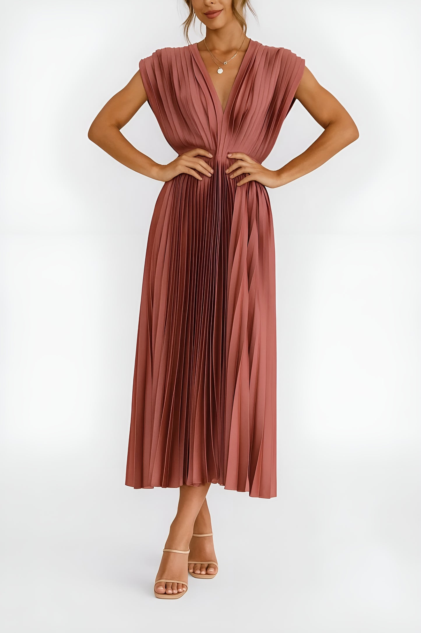 Daniela | Vestido Midi Plisado con Escote en V