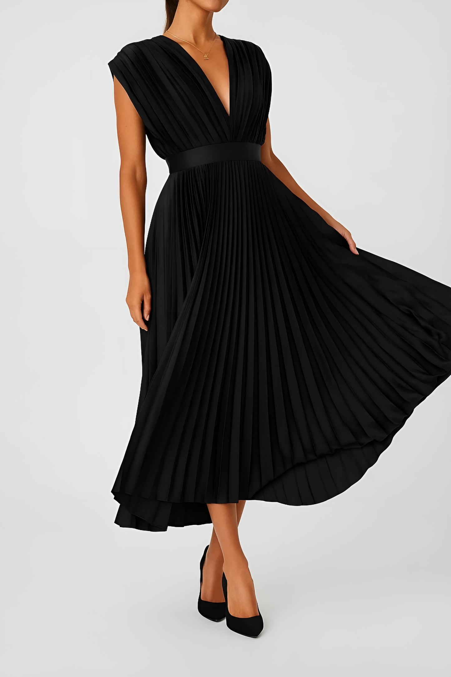 Daniela | Vestido Midi Plisado con Escote en V