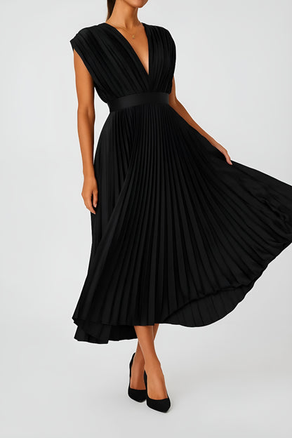 Daniela | Vestido Midi Plisado con Escote en V