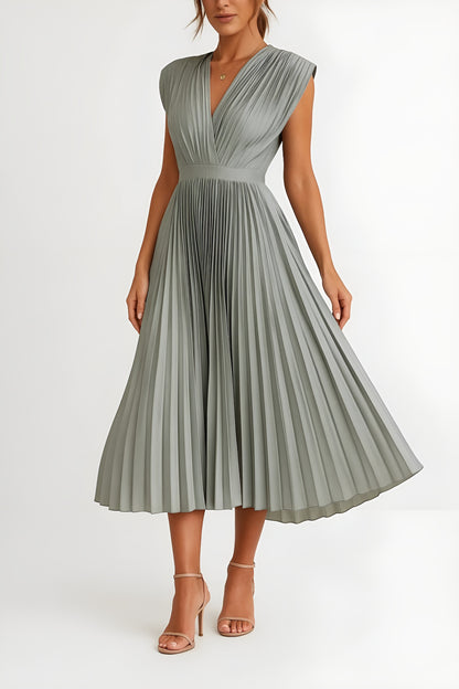 Daniela | Vestido Midi Plisado con Escote en V