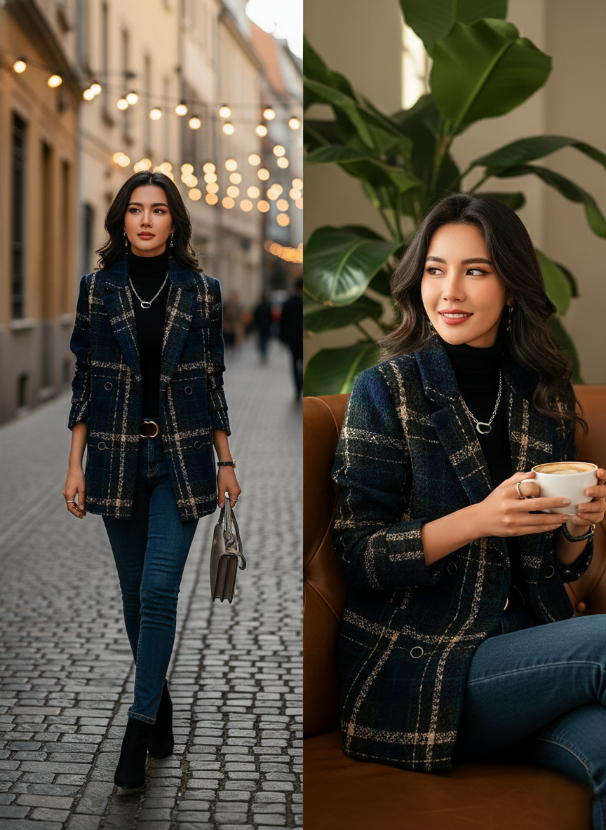 Nicky | Abrigo Clásico de Lana a Cuadros