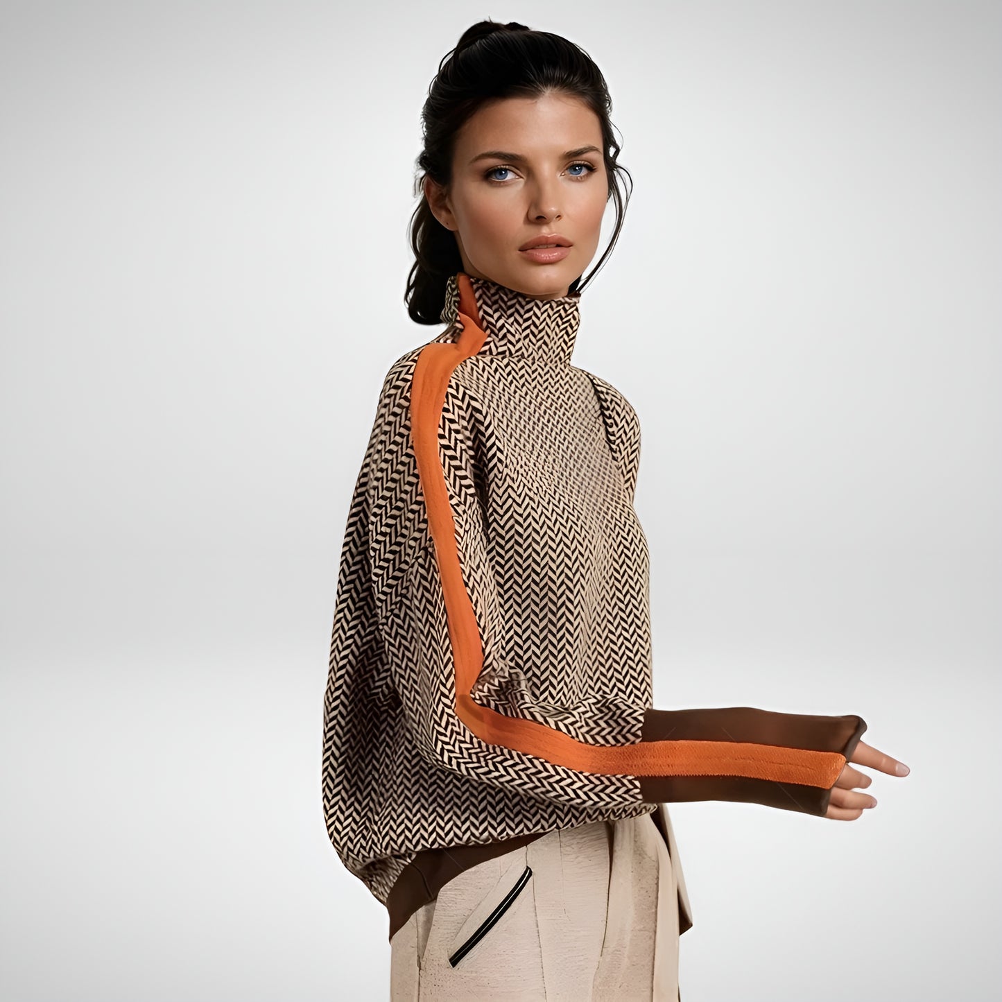 Joana | Jersey de Cuello Alto con Rayas en Contraste