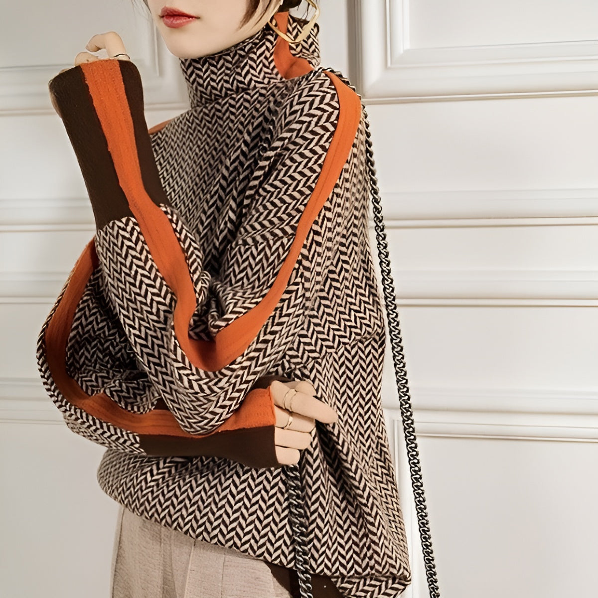 Joana | Jersey de Cuello Alto con Rayas en Contraste