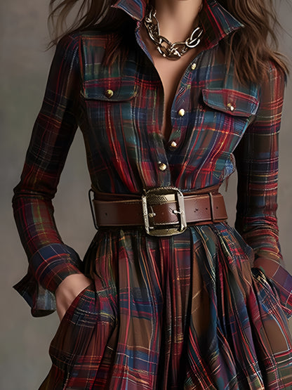 Lorena | Vestido Largo de Cuadros – Elegancia Clásica con Carácter Moderno