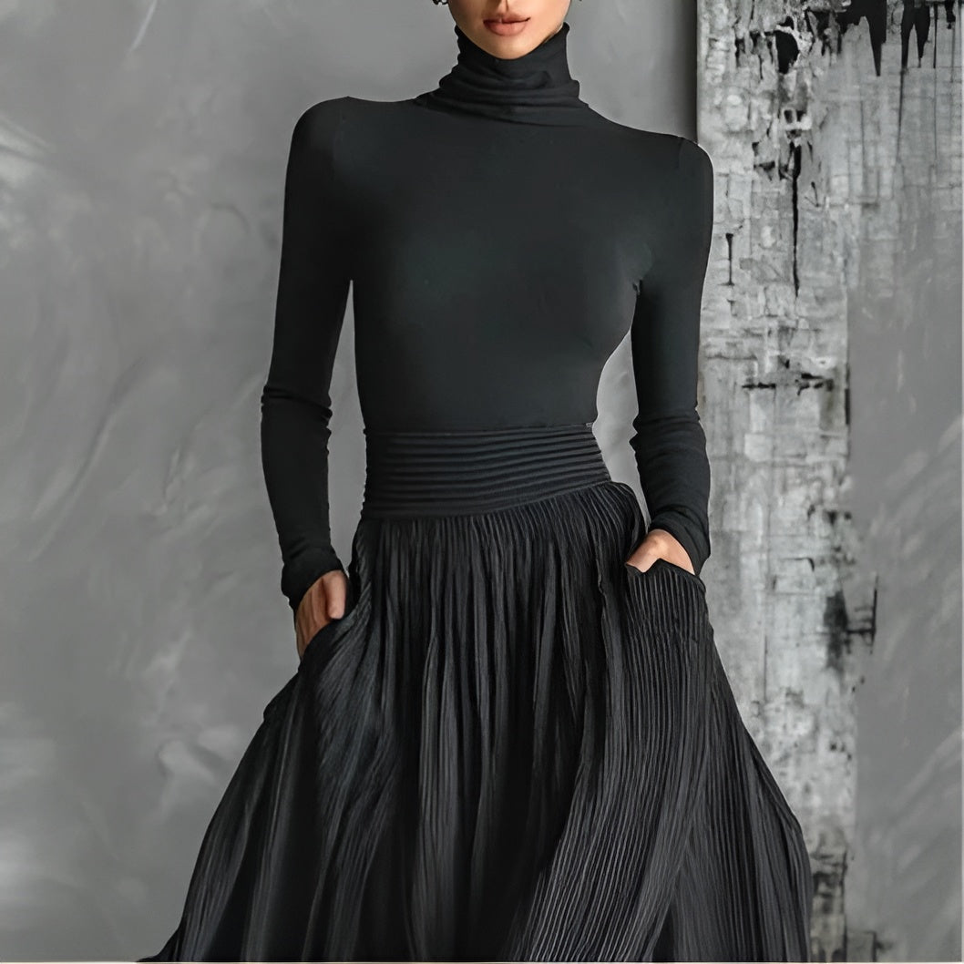 Amalia | Vestido Largo Negro Elegante – Minimalismo que Enamora