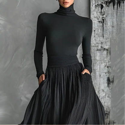 Amalia | Vestido Largo Negro Elegante – Minimalismo que Enamora