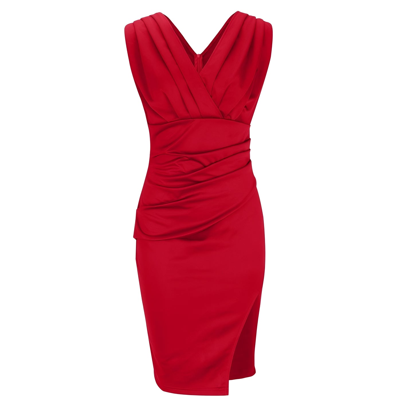 Adriana | Vestido Midi Elegante con Escote Drapeado y Abertura Lateral