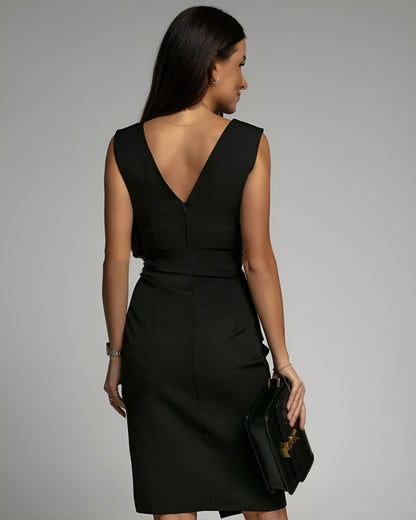 Adriana | Vestido Midi Elegante con Escote Drapeado y Abertura Lateral