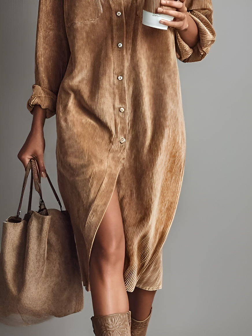 Blanca | Vestido Midi de Pana Suave y Cómodo